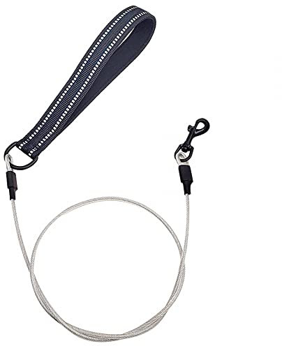 DONGKER Chew Proof Hundeleine, 1m Hundekette Leine Bissfest, Kaufeste Edelstahl Seilleine mit gepolstertem Griff für Große und Kleine Hunde Training