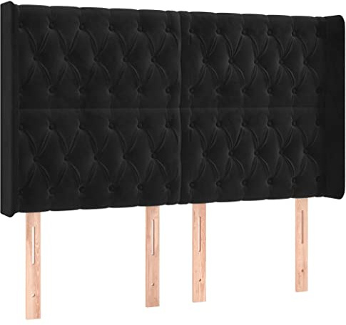 vidaXL Kopfteil mit Ohren Polsterkopfteil Betthaupt Bettkopfteil für Bett Bettgestell Schlafzimmer Bettzubehör Schwarz 163x16x118/128cm Samt