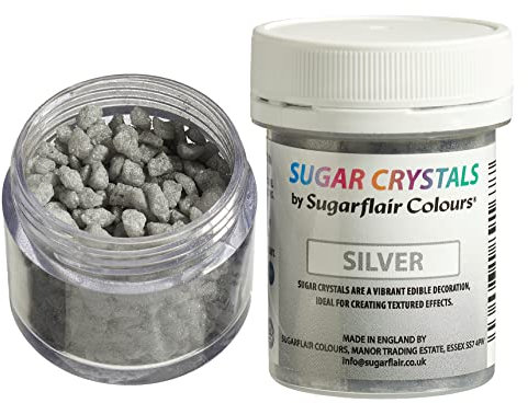 Sugarflair Silver Sugar Crystals For Decorating Cakes, Cupcakes, Donuts, Cookies, Desserts, Ice-Cream And Much More - 40g