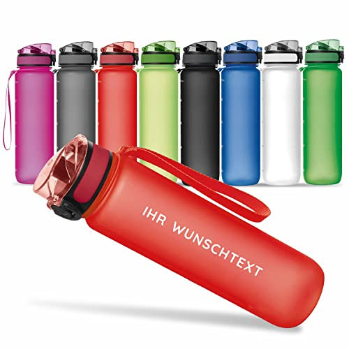 #teamludorf Trinkflasche CAMPOS 2.0 -rot - individuell bedruckbar - auslaufsicher - BPA frei- Tritan - aus Kunststoff mit verschließbarem Deckel - Trinkvorrichtung - Handschlaufe - 1.000ml