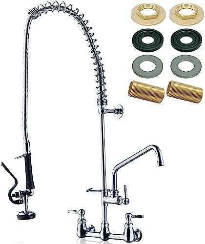 PALUKIA Kommerzieller Wasserhahn mit Sprüher – Allzweck-Spültischarmatur mit Sprüher, Wandhalterung, Industrie, Restaurant – 109,2 cm Höhe, 20,3 cm Mitte, 111,8 cm Schlauch, 30,5 cm Auslauf
