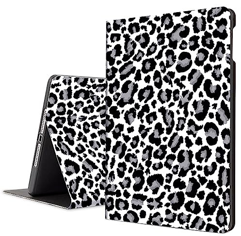 Étui pour iPad 6e/5e génération 9,7 (2018/2017), iPad Air 2/Air 1 pour filles et femmes, iPad de 9,7 pouces pour 6e/5e génération, support multi-visionnage, veille/réveil automatique, léopard enneigé