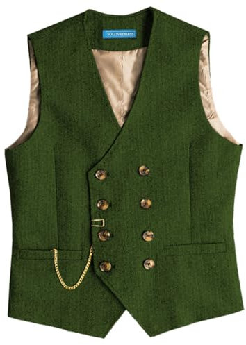Solovedress Mens Vintage Wolle Anzugweste Regular Fit Weste Anzug Weste für Hochzeit Groomsmen(Green,XS)