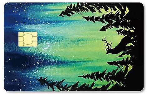 CREATCABIN Sternenklarer Karten-Skin-Aufkleber,Baum,Debit-Kreditkarten-Skins,Der Aurora Elk Abdeckt,Personalisierender Bankkartenschutz,Abnehmbare Folie,Wasserdicht,Schlank,Für Bankkarten 186.3x137mm