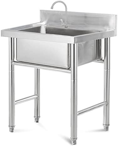 Fregadero comercial de acero inoxidable con 1 compartimento, estación de fregadero de cocina con lavabo profundo, fregadero utilitario para lavandería, garaje, bar, restaurante