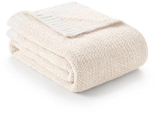 Snuggle Sac Buttery Ivory Überwurfdecke für Couch, wendbar, superweich, warm, gemütlich, gestrickt, flauschig, leicht, für Sofa, Bett, Picknick, Elfenbein, 127 x 152,4 cm