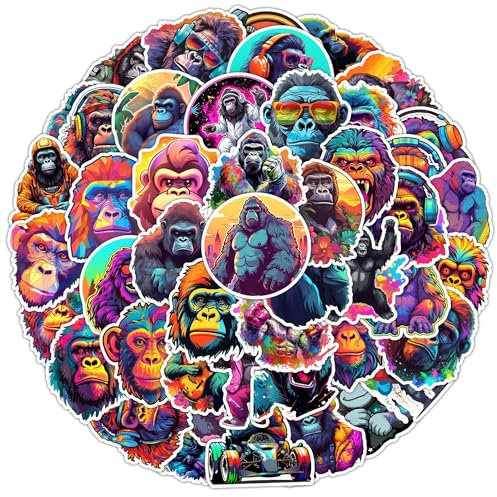 Gorilla Aufkleber Gorilla Sticker Set 50 Stücke Niedlich Deko für Auto Laptop Skateboard Fahrrad Moped Motorrad Fahrrad Computer,Geeignet für Erwachsene Kinder
