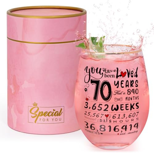 Biching 70th Birthday Gifts for Women - Personalised Wine Glass 18oz - Year Old Decorations for Her, Funny Presents Ideas for Grandma, Friend, Mum, Auntie