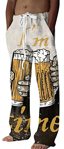 Amazon Outlets Store Clearance Herren Gerade geschnittene Stretch-Cargohose Herren Four Seasons Digitaler 3D-Gedruckter Kordelzuggürtel Freizeithose Hose zum täglichen Tragen (Khaki, L)