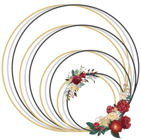WestCH 12 Stück Metallring 3mm Dekoringe zum Hängen Metallringe zum Basteln 5cm/10cm/15cm/20cm für Traumfänger Ringe,Makramee Ring, Hochzeitskranz,Wickeltechnik