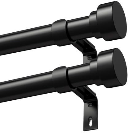 Schwarz Vorhangstange Ausziehbar Gardinenstange Curtain Rod Gardinenstangen für Fenster Outdoor (Schwarz Matt, 76 to 152 cm, A1,2Pcs)