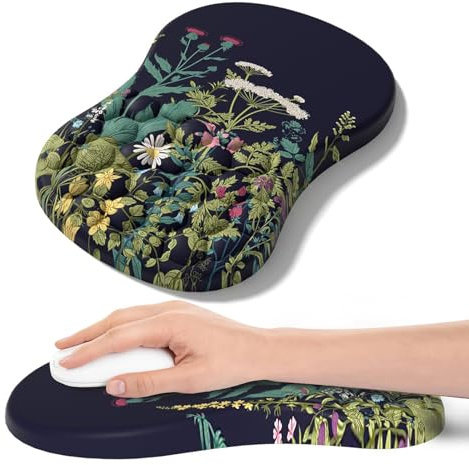 Tapis de Souris avec Repose-Poignet, Tapis Souris Ergonomique, Mousse à mémoire de Forme avec Base en Caoutchouc antidérapante pour Ordinateur, Ordinateur Portable (Fleurs)