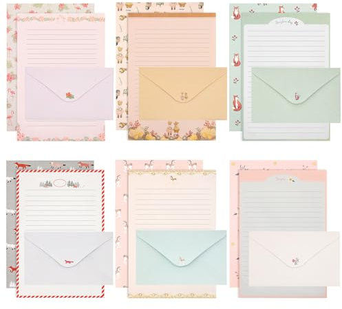 KSIWRE Schreibwaren-Set mit 36 Briefpapier und 18 Umschlägen, niedliches liniertes Papier für Briefe, Einladungen und Gedichte, Büro- und Schulbedarf, 54-teilig