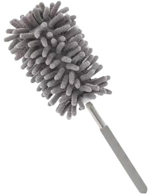 Teleskop Waschbar, Staubwischer Mikrofaser Edelstahl Teleskop Stange und Verbiegbare Eckbesen, Staubwedel Lang Ausziehbar Extra Lang Bis 75cm, für Decken Spinnweben (Grau)