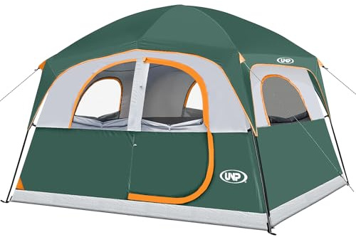 UNP Tentes pour 6 Personnes, imperméable, Coupe-Vent, Installation Facile, Tente de Camping familiale Double Couche - 3 x 2,7 x 2 m (H) (Vert)