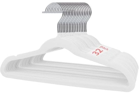 Stormix Kinder Kleiderbügel 32er-Pack, 35cm rutschfeste Kleiderbügel für Kinder, Samt-Kleiderbügel mit Schulterkerben für den Kleiderschrank Weiß
