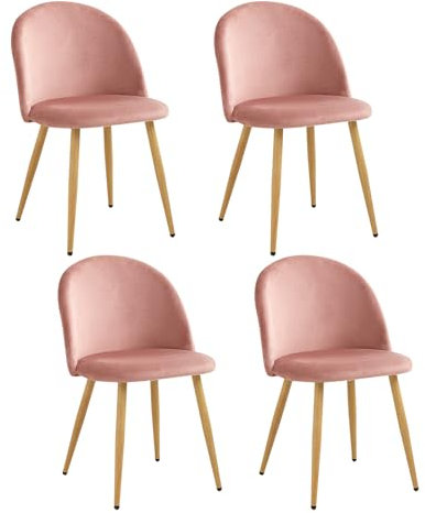JZGORC Lot de 4 Chaises de Salle à Manger en Velours Doux - Cuisine Moderne Avec Pieds en Métal et Coussin de Protection Réglable - Rose