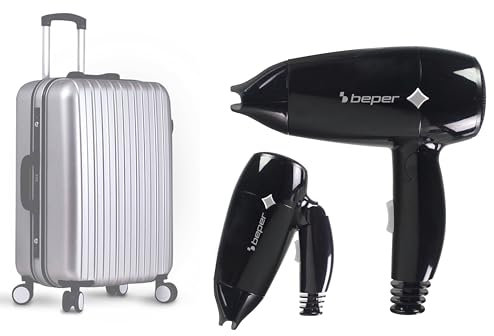 BEPER P301ASC100 Secador de viaje, 1200W, Secador de pelo plegable, 3 Temperaturas, 2 Velocidades, Secador de pelo pequeño y ligero, Negro
