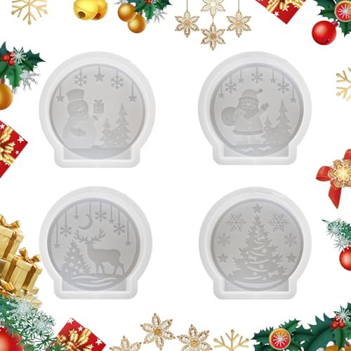 4 moldes para velas de Navidad, moldes de silicona para velas de Navidad, moldes de resina epoxi 3D, molde de vela de árbol de Navidad, moldes de silicona para velas de muñeco de nieve, moldes de vela
