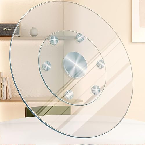 Grande Table À Manger Ronde Lazy Susan Plateau Tournant, 70cm 80cm 90cm 100cm Plateau Tournant En Verre Trempé, Silencieux 360° Rotation Lazy Susan, Plateau Tournant Lazy Susan Pour Buffet(50cm/19.7)