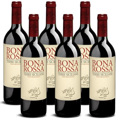 DELINAT – Bonarossa 2022 – Italienischer Rotwein Trocken – Bio-Wein aus Sizilien, Vegan, Nero d'Avola und Syrah (6 x 0,75l)
