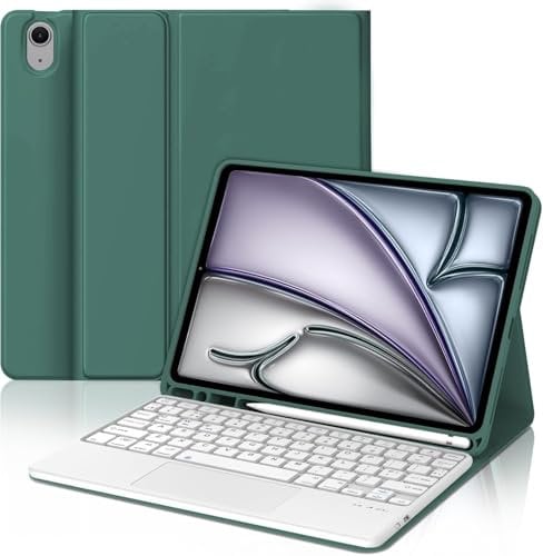 IVEOPPE Keyboard Case for iPad Air 11'' (M2 2024/M3 2025)- UK Layout Keyboard for iPad Air 5th/ 4th- Detachable Bluetooth Keypad, Case with Touchpad Keypad, Dark Green