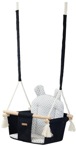 Kinderschaukel Babyschaukel Indoor-Schaukel Hängeschaukel Sitzschaukel Hängesitz (Muster: schwarz, graufarben Quadrate)