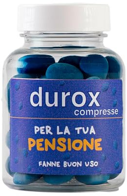DUROX PENSIONE Compresse Blu – Scherzo Wiagras per Pensione Uomo – Idea Regalo Divertente per Neo Pensionati – Confetti al Cioccolato – Gadget Ironico – PER LA TUA PENSIONE – Fanne Buon Uso