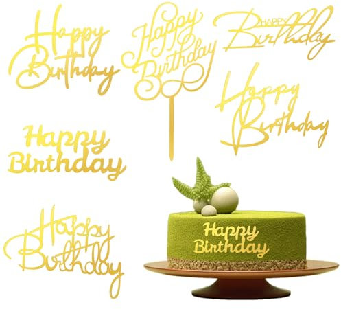 6 Stück Happy Birthday-Kuchenaufsätze Tortendeko Cake Topper Geburtstag Happy Birthday Wiederverwendbarcake Acryl Tortendeko Geburtstag Gold Cakes Toppers für Geburtstagsparty Kuchen Desserts Gebäck