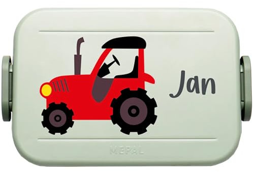 4youDesign | Personalisierte Kinder Brotdose Midi Grün mit Namen - Lunchbox Traktor Motiv für Kindergarten & Schule - Brotzeitdose Mädchen Junge