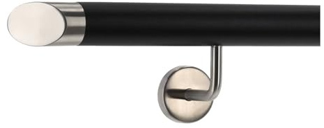TIBU Handlauf Edelstahl schwarz 30-600cm Treppengeländer Innen und Außen mit gewinkelte Handlaufhalter, Länge 340 cm mit 4 Halter und schräges Endstück