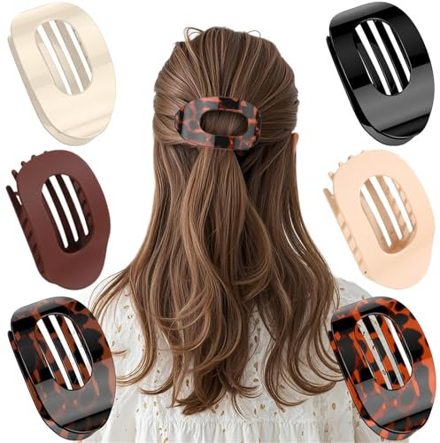 ElevaPulse Haarklammern Damen, 6 Stück Haarklammer Flache Haarspangen Mittelgroß Haarspange Flach Damen Flat Haarklammer Alltag, Sport oder Fahren(Leopard)