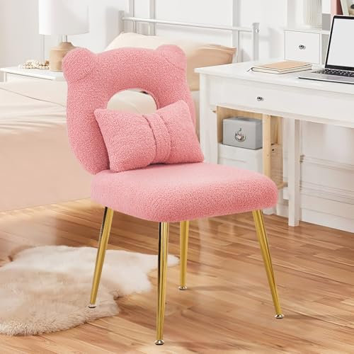 Ckaff Poltrona Camera da Letto, Poltrona da Trucco Poltrona Salotto con Cuscino Rimovibile, Poltroncina Imbottita Sedia Relax con Gambe in Metallo per Camera da Letto Soggiorno Studio, Rosa
