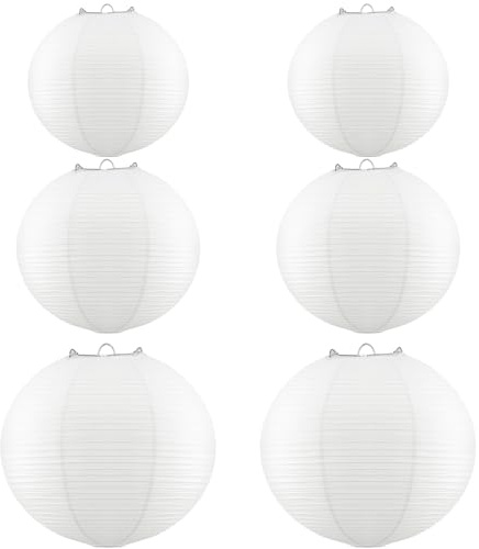 Teouuas 6 Stück Lampion, Lampions Weiß Rund HäNgende Laternen, Papierlampions, AufhäNgen Papier Lampions, Papierlaternen Tragbar FüR Hochzeit, Geburtstag Und Garten Deko (10cm 15cm 20cm)