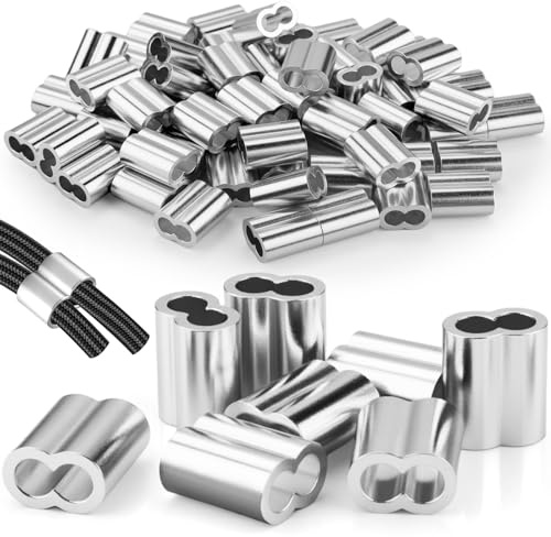 Sturiz 60 Stück Seilklemme 5mm Quetschhülsen Pressklemmen Gummiseil Anhänger Planenseil Expanderseil Presshülsen Würgeklemmen Crimphülsen Seilverbinder Doppelhülsen Klemmhülsen für Drahtseil Kabel