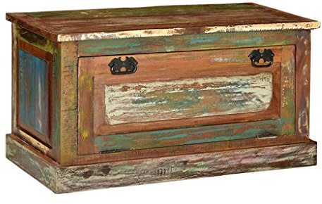 Qnhdfrt Schuhbank aus recyceltem Massivholz 85 x 40 x 45 cm mit 2 Staufächern Vintage Design Handgefertigt & Montiert für Flur Schlafzimmer Esszimmer