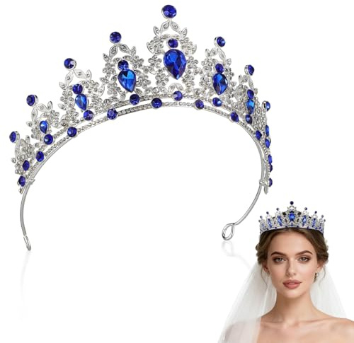 balacoo Krone Silber Blau Barocke Tiara Mit Blauen Steinen Diadem Für Frauen Braut Quinceañera Abschlussball Und Besondere Anlässe Haarschmuck 1 X Kronentiara