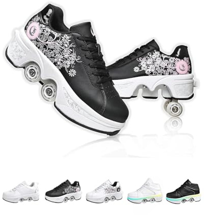 Schuhe Mit Rollen für Mädchen, Rollschuhe Damen Mit Einziehbaren Rädern,Roller Skate Shoes Als Weihnachts- und Geburtstagsgeschenke (Pink Black, 34)
