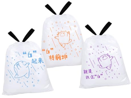 TOBBOMEY 69 pièces Sacs Poubelle Maison Épaissis avec Lien Coulissant pour Cuisine Salle de Bain Sacs à Déchets Portables et Résistants pour Seaux