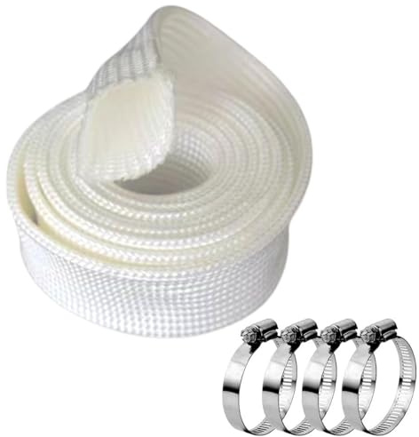 HOPEYMY26 1 Satz 3M Abgasschlauch 25mm, Hitzeschutzschlauch Glasfaserkonstruktion, Mit 4 Klemmen, Hitzebeständig Bis 500°C, Geeignet für 22-24 mm Auspuffrohre, Notstromaggregat-Auspuffrohre Etc