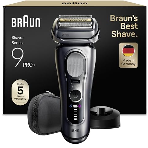 Braun Rasierer Herren Elektrisch Series 9 PRO+, 9617si, Silber | Elektrorasierer, 5+1 Scherkopfelemente, Barttrimmer, 60 Min. Akku, Wasserdicht, Made in Germany, Inkl. Reiseetui, Ladegerät