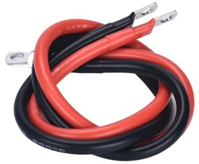 Set di cavi per batteria in morbido silicone ultra spesso, 70 mm2, 95 mm2, 50 mm2, 10 AWG, 00 AWG, 00 AWG, 000 AWG, filo di collegamento in rame stagnato (rosso e nero, 4 AWG, 25 mm2, M8-100 cm di