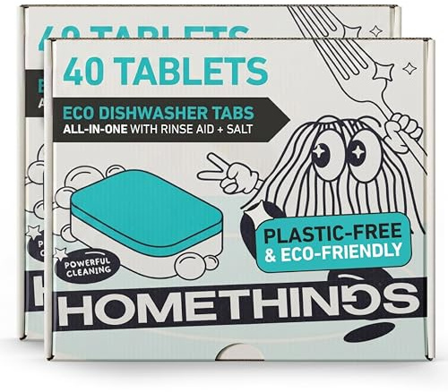 Homethings, 80 Dishwasher Tablets, Highly Effective 3-in-1 Cleaning, No Toxic Chemicals, Vegan & Cruelty-Free, No Animal Testing, Made in EU (2 Pack)