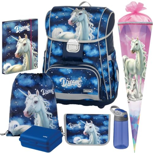 Oxybag Schulranzen Mädchen 1.Klasse Unicorn 1 Einhorn Premium Cool Schulranzen-Set 7tlg. mit Schultüte, Brotdose, Trinkflasche, Heftbox