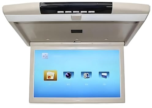 Ymnogjie 17.3in Car Overhead Monitor,Monitor Tetto Auto Wide HD IPS Flip Down 1080p,Schermo Tft Ultrasottile 16:9,Montaggio a Soffitto con Bluetooth/HDMI/USB/SD/FM,Lettore Mp5 Beige