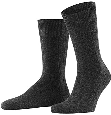 FALKE Herren Socken Lhasa Rib M SO Wolle Kaschmir einfarbig 1 Paar, Grau (Anthracite Melange 3080), 43-46