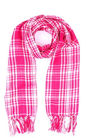 trendfinding Karierter Sommerschal Schal Tuch Bari kariert mit Fransen Karomuster Langform lang