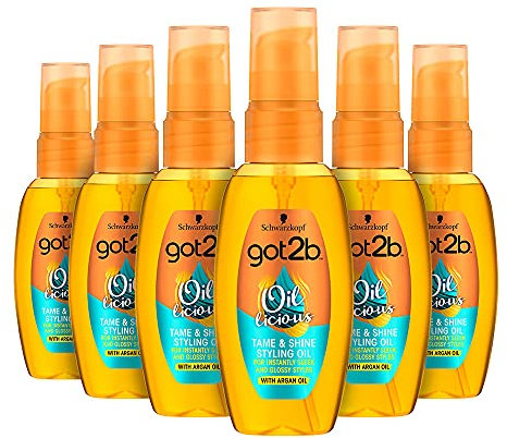 Schwarzkopf got2b Oil-licious Styling Haaröl, mit Arganöl für Glanz, bändigt krauses trockenes Haar, Multipack 6 x 50 ml