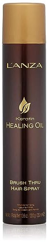 L'ANZA Keratin Healing Oil Brush Thru Hair spray with Medium Hold Effect, For a Shiny Finishing and a Long-lasting look, With Triple UV and heat Protection,Suitable For All Hair Types (10.6 Fl Oz)