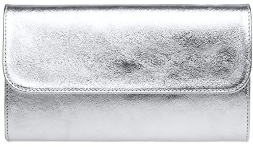 Caspar Leder Clutch Abendtasche Damen Handtasche aus Wildleder im Metallic Stil - PREMIUM LINE - Modell No.779 - Made in Italy, Farbe:silber, Größe:One Size